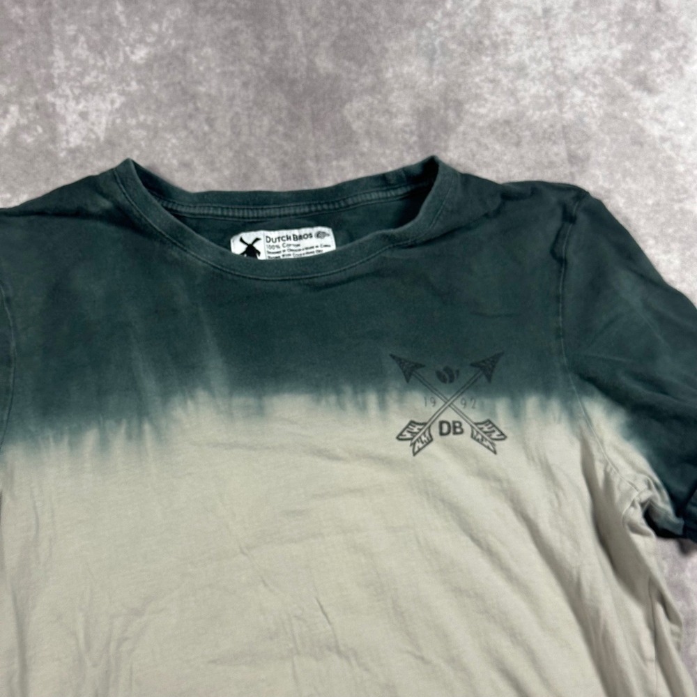 Vintage Dutch Bros Coffee Mens Medium Green Dip Dye Graphic T Shirt Luv Retro - Picture 3 of 7